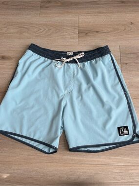Quiksilver Light Blue Swim Board Shorts with Navy Trim